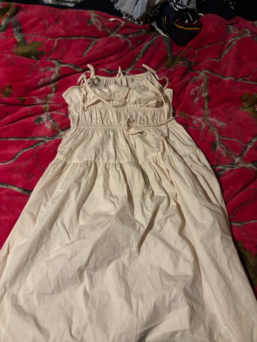 Cream Tiered Sundress with Adjustable Tie Straps